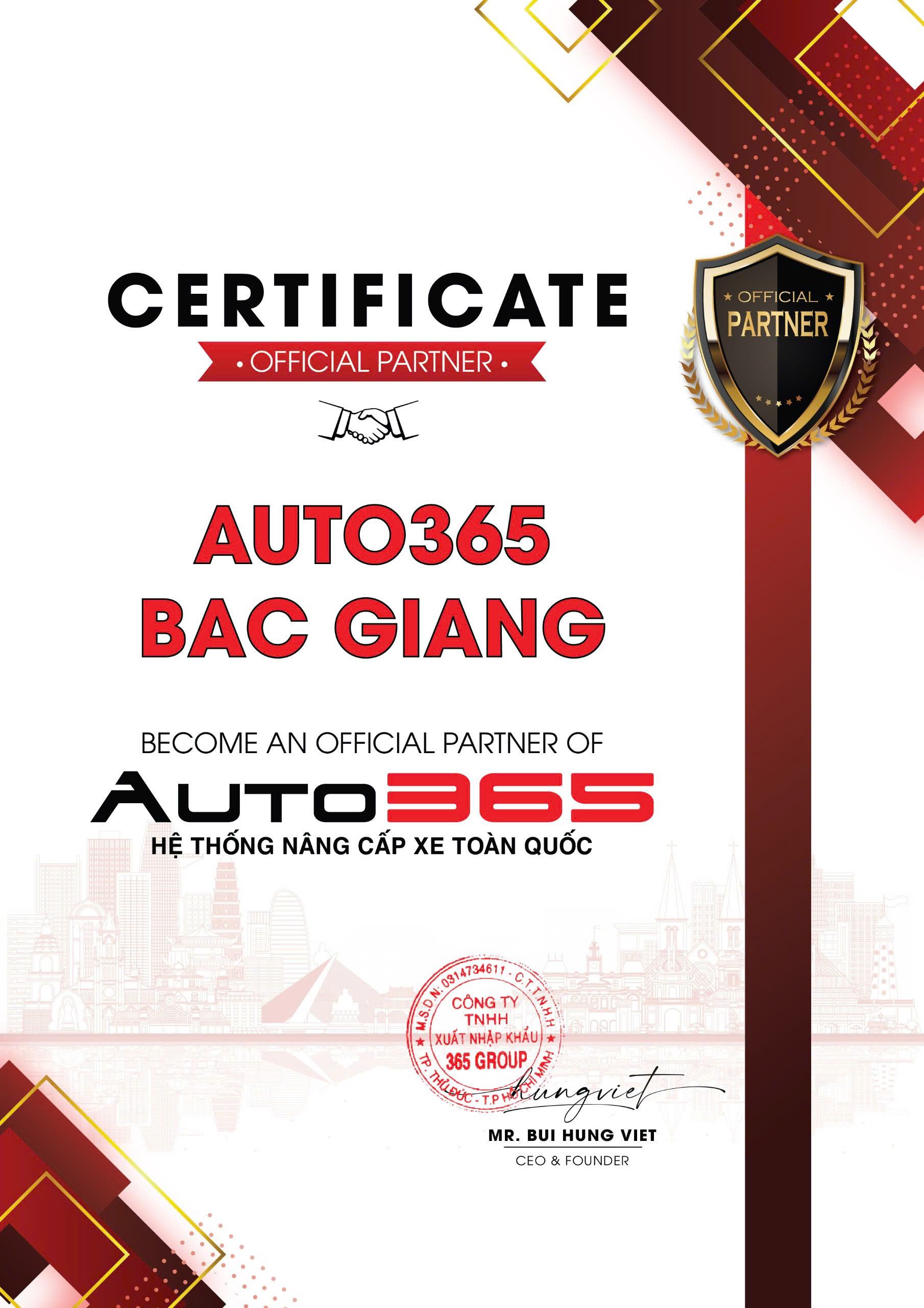 auto365bacgiang chứng nhận